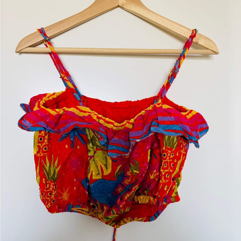 FARM Rio Red and Yellow Patterned Crop Top - Picture 2 of 3